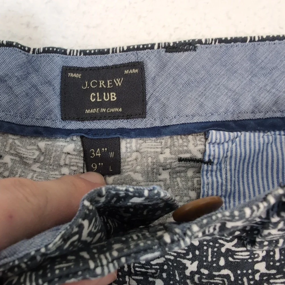 J Crew Club Shorts Mens 34x9 Black Geometric Pattern Cotton‎ Chino